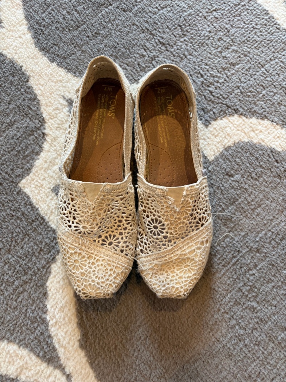 TOMS Crochet Alpargata Slip-On Flats in Cream